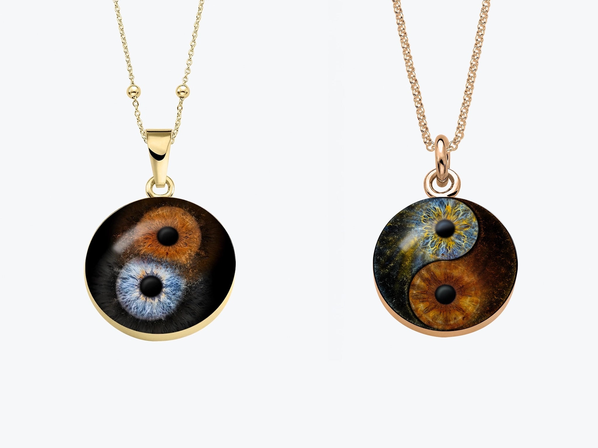 Goldene Kette mit zwei Varianten der Irisfotografie