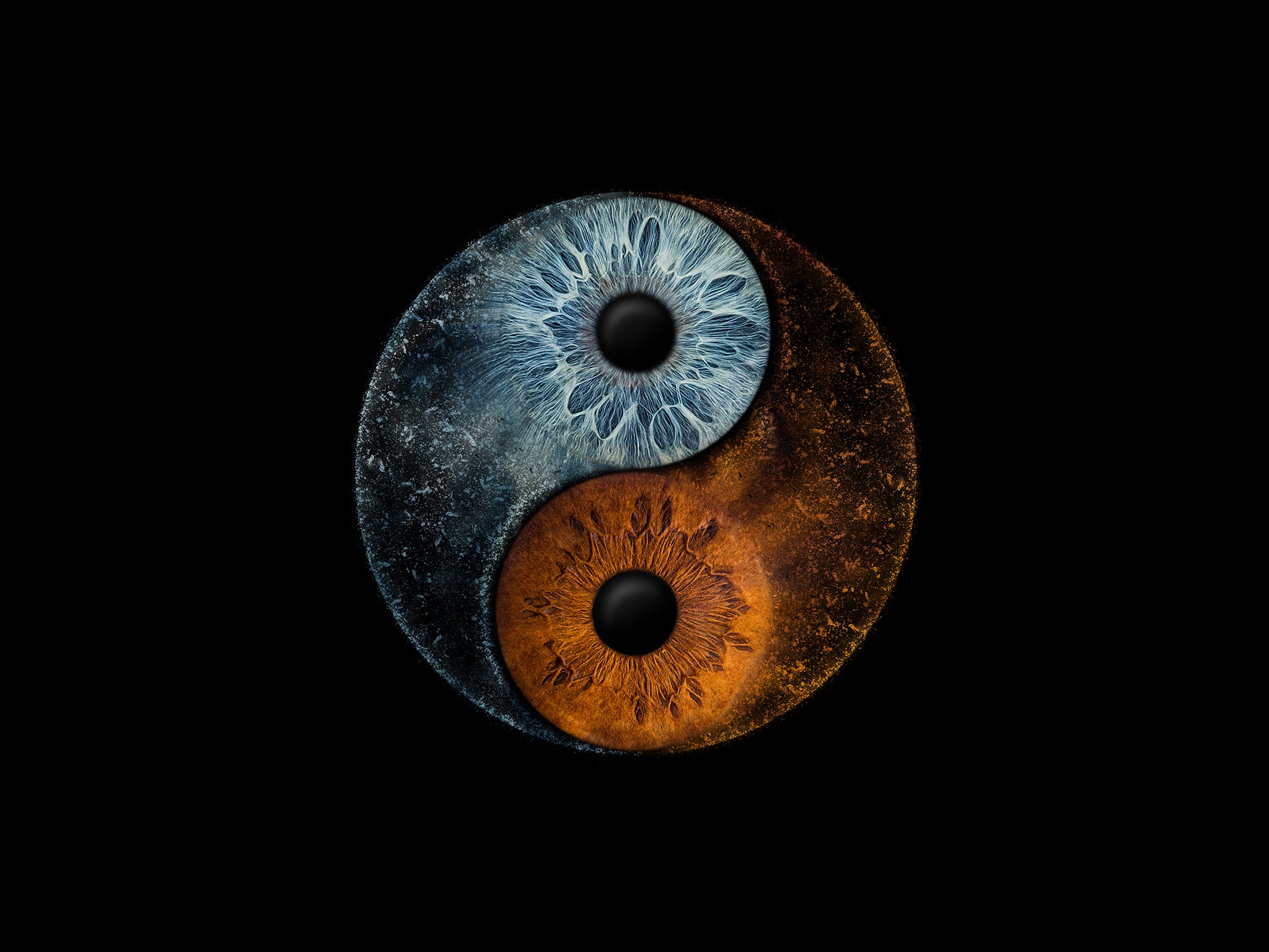 Rundes YinYang Bild mit Irisfotografien als Motiv
