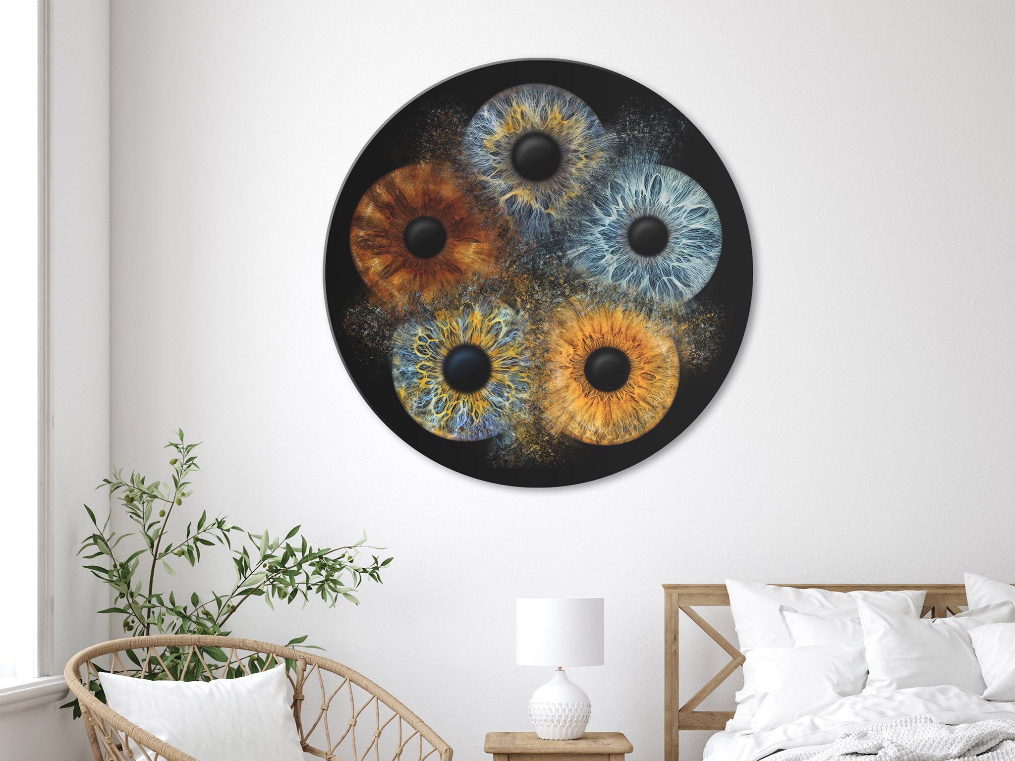 Fünf Iriden als Fusion als kreisförmiges Wandbild