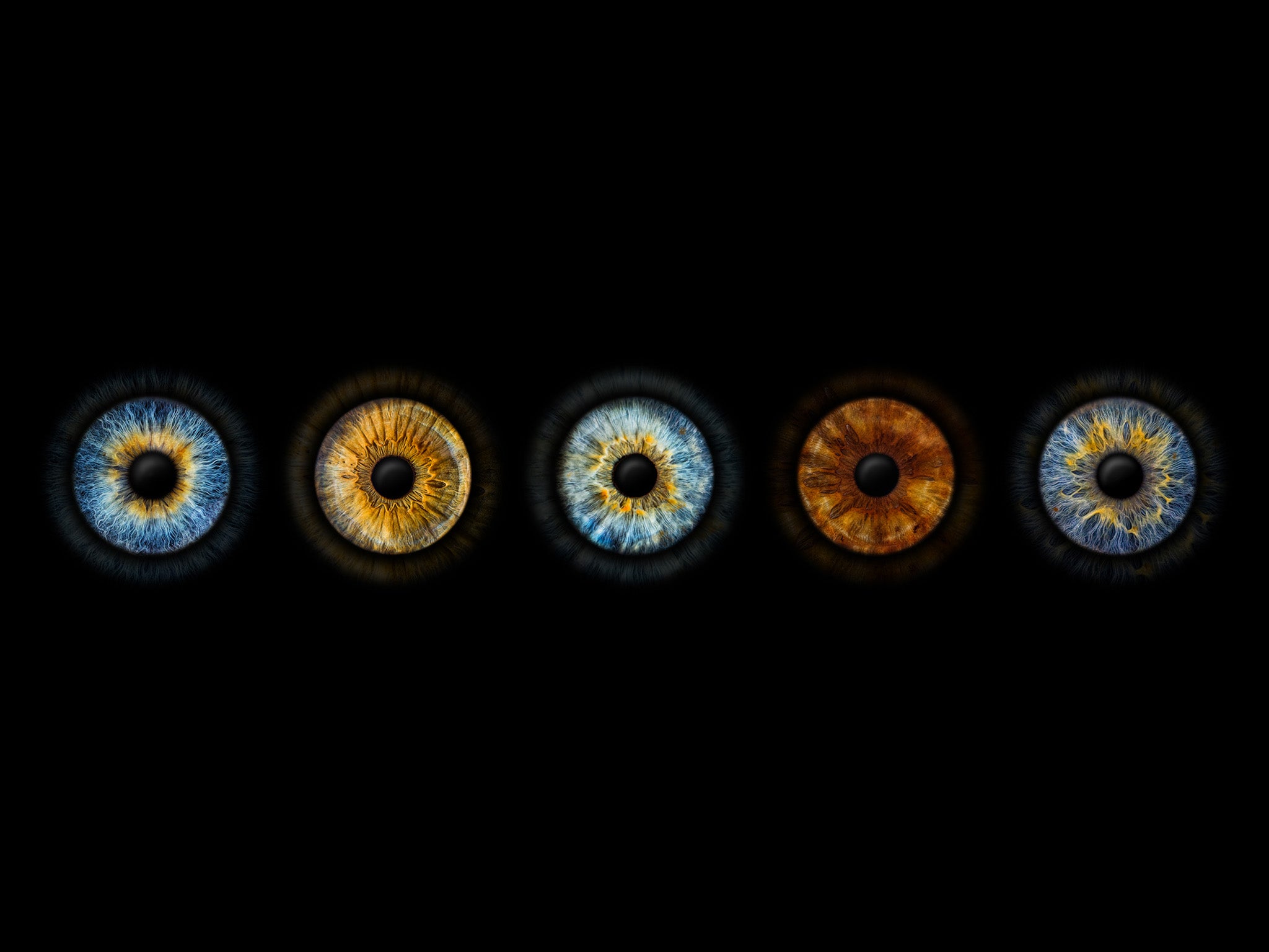 Fünf Irisfotografien als Familienfoto