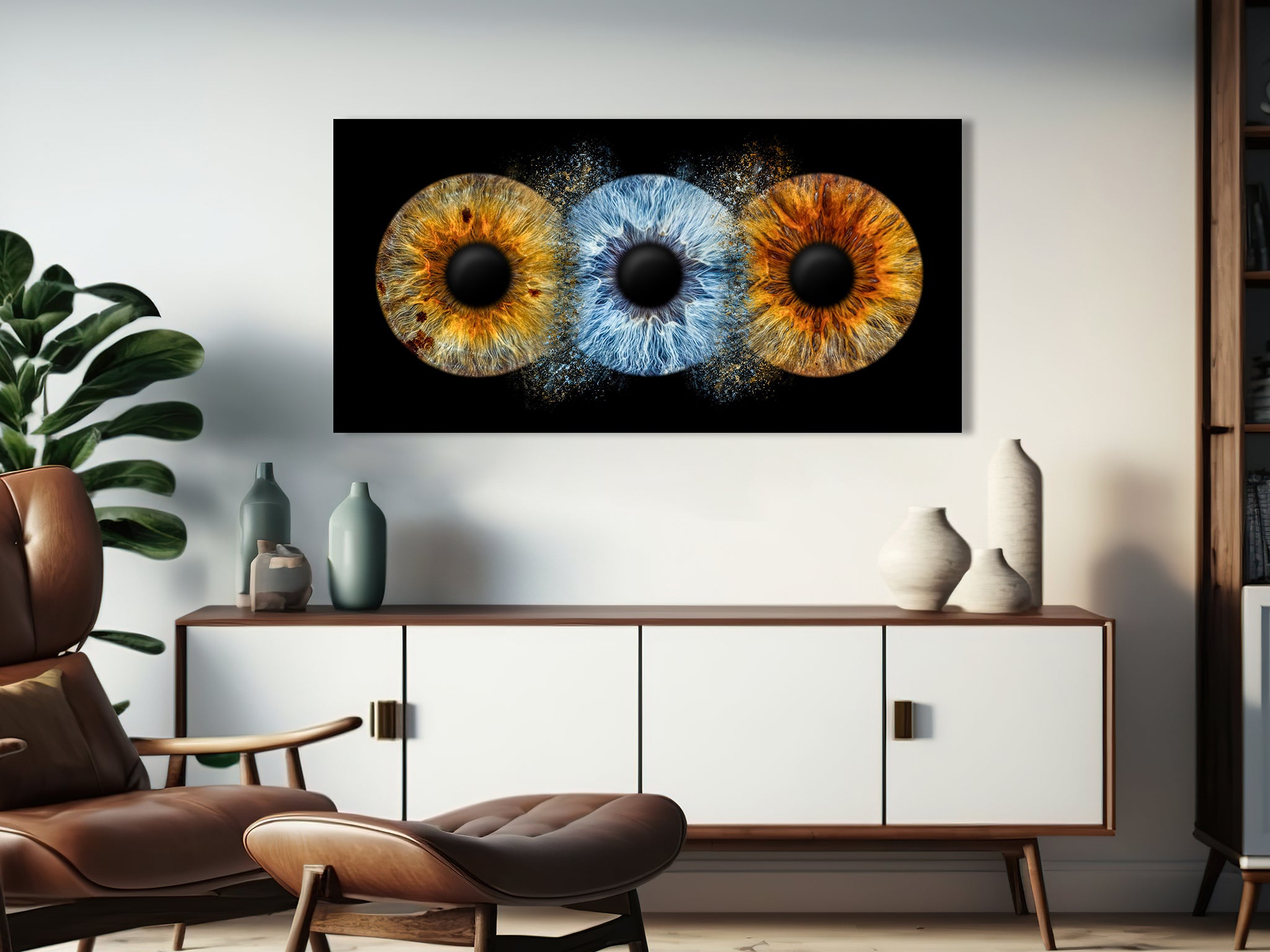 Dreier-Fusion aus verschiedenen Irisfotografien als Wandbild