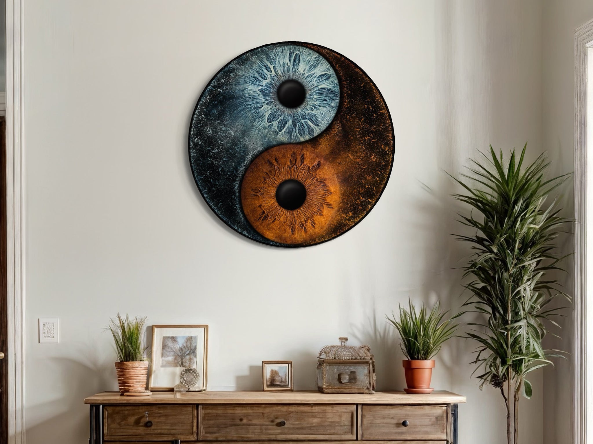 Großes YinYang Wandbild mit zwei Iriden als Motiv